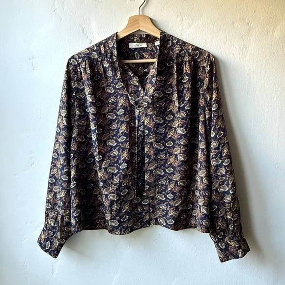 Doen, Judith Tie-neck Top, Navy Floral, Small - Picture 1 of 8